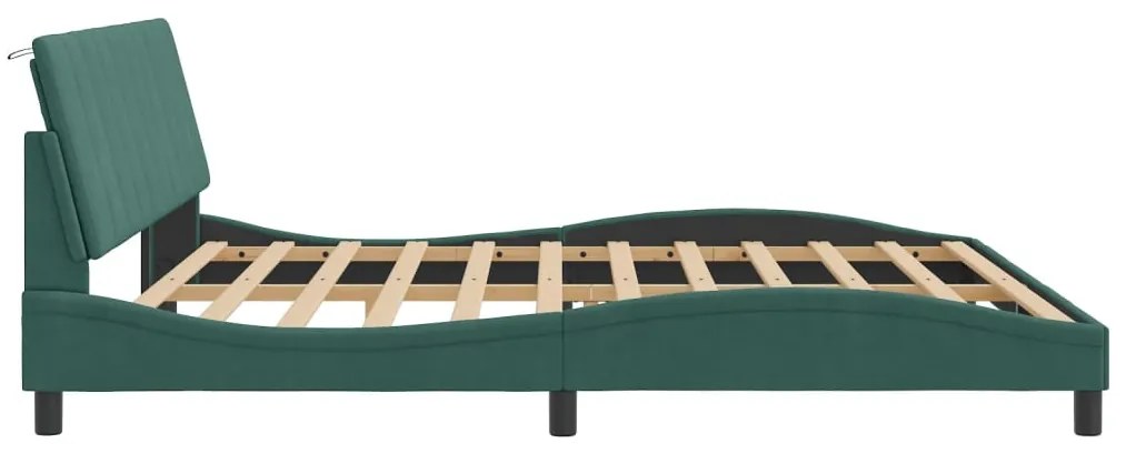 Estrutura de cama c/ luzes LED 200x200 cm veludo verde-escuro