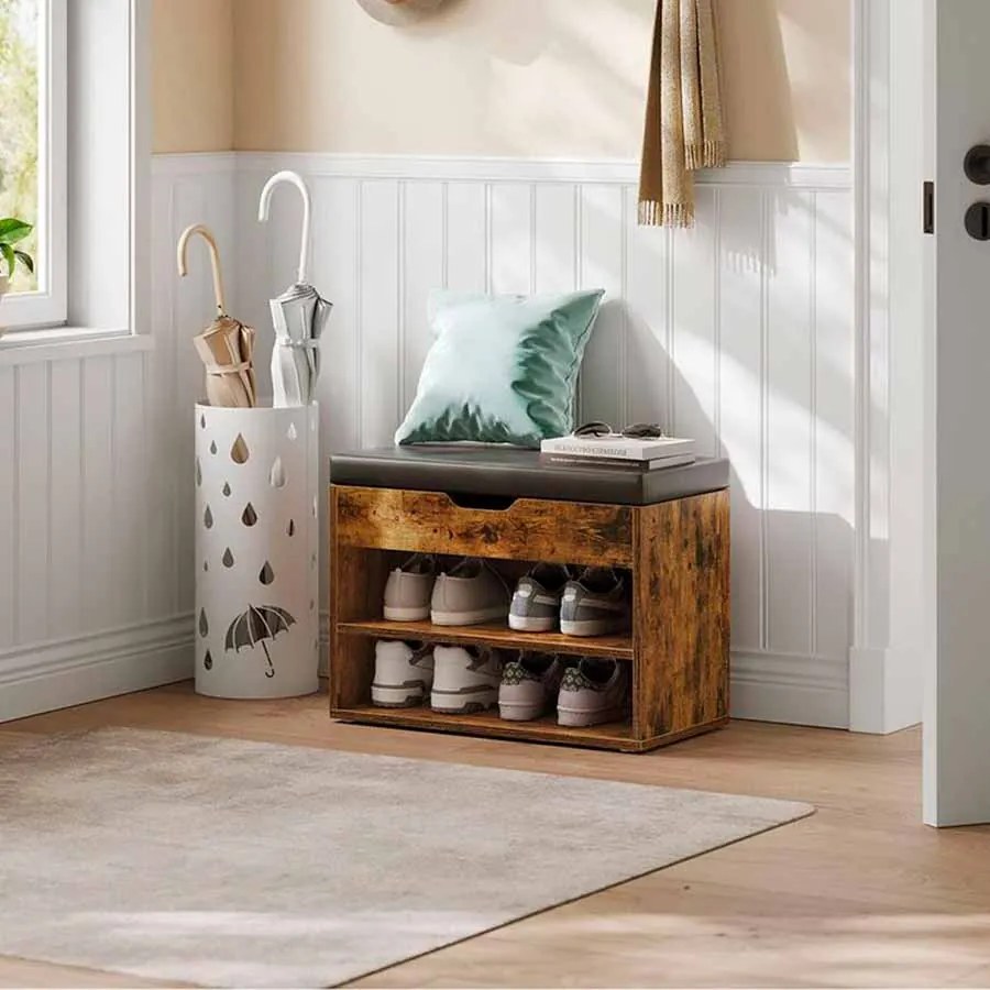 Banco para sapatos com 3 níveis 30 x 60 x 44 cm castanho vintage