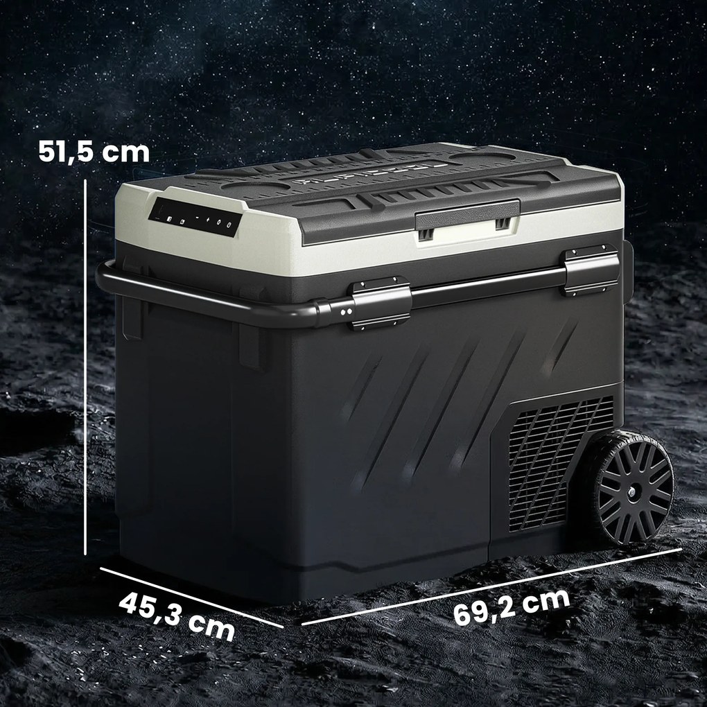 Geleira Portátil Elétrico 49 L com Compressor Dupla Zona Controlo por App Rodas Pega Telescópica -20 ℃ a 20 ℃ e Porta USB