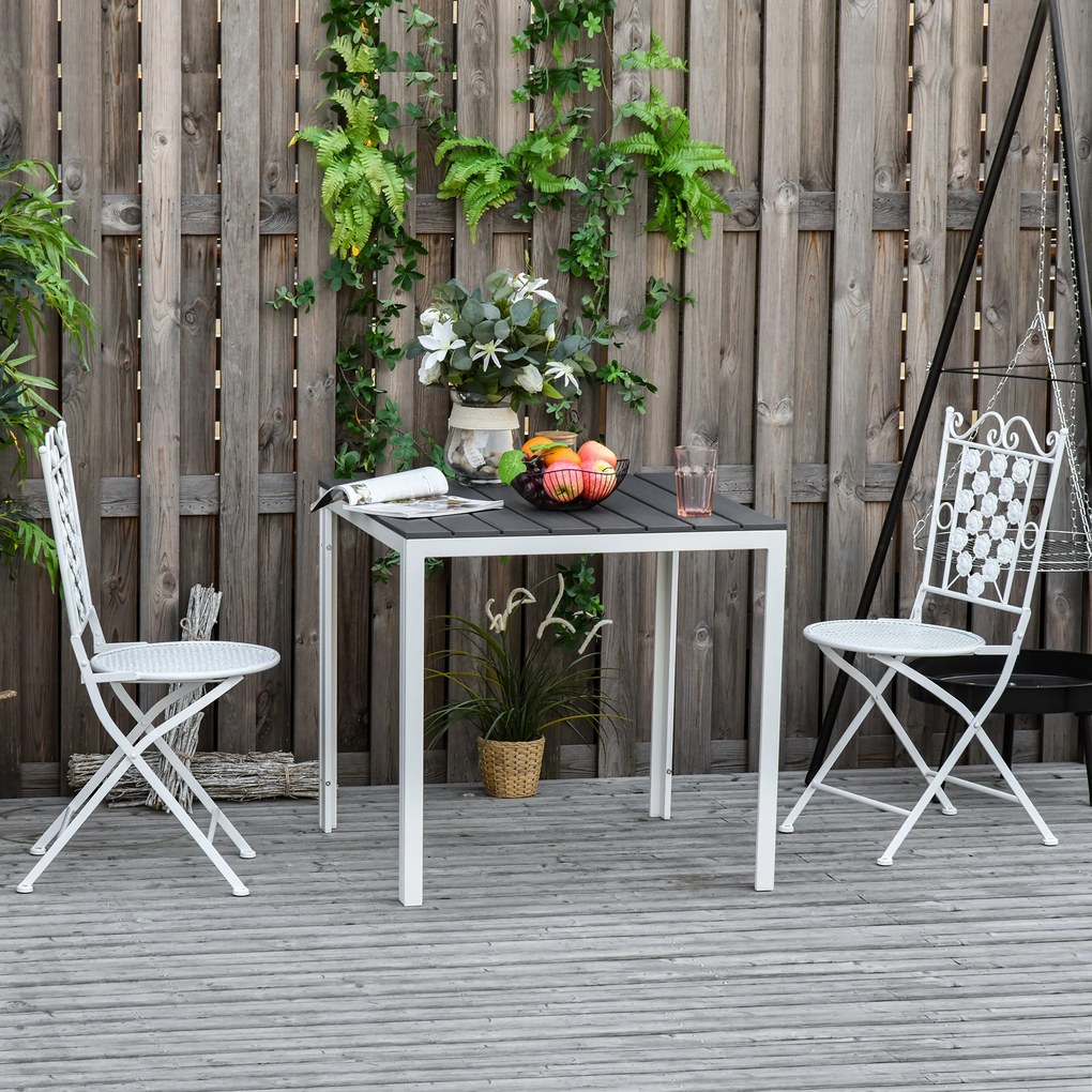 Outsunny Mesa de jardim quadrada com estrutura de metal Mesa de jantar ao ar livre Mesa lateral máx. 50 kg 78x78x74 cm Branco Cinza Escuro