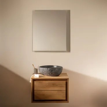 Conjunto De Móvel De Casa De Banho Suspenso Em Madeira De Teca Jabari Madeira De Teca & Irregular Em Cimento Preto ↔︎40 Cm - Sklum