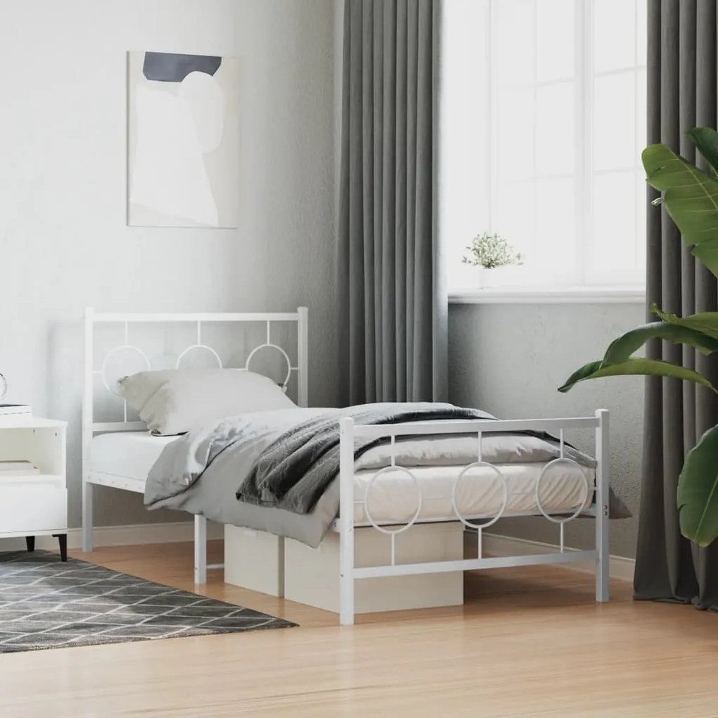 Estrutura de cama com cabeceira e pés 90x190 cm metal branco