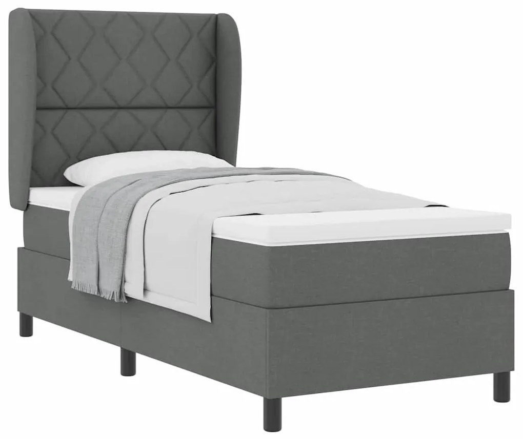 Cama Box com Colchão - Cinza Escuro, 90 x 190 cm, Tecido