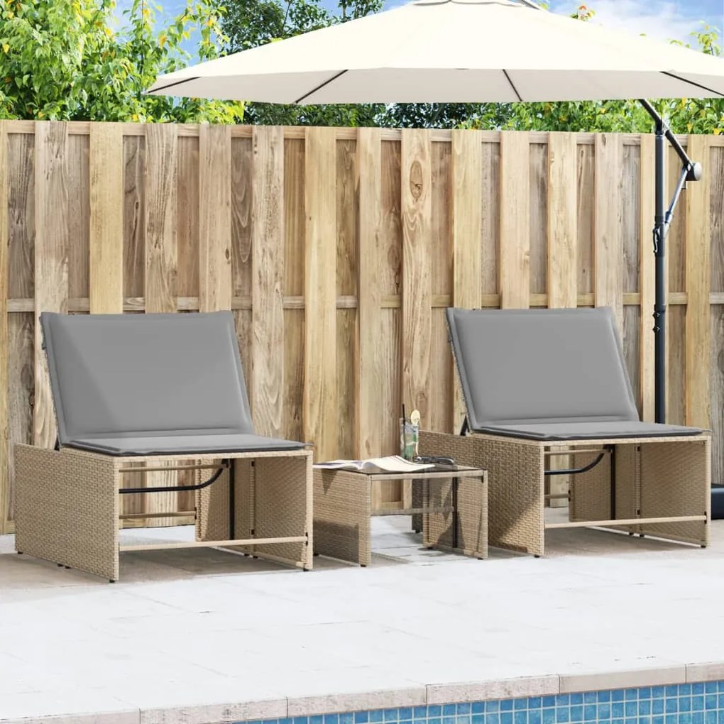 vidaXL Espreguiçadeiras modulares com mesa 2 pcs vime PE bege
