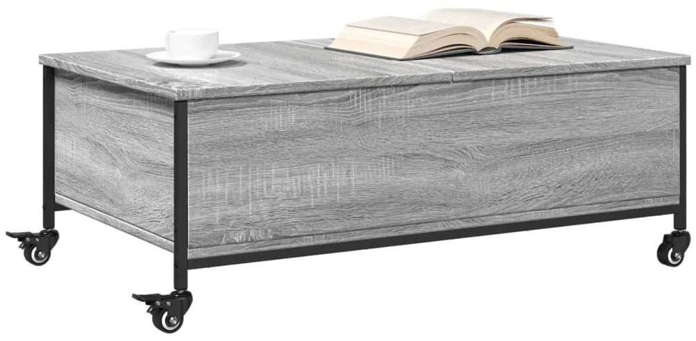 Mesa de centro com rodas derivados de madeira cinzento sonoma
