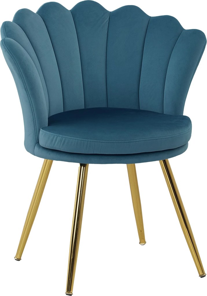 HOMCOM Poltrona para Sala Poltrona para Quarto Concha em Veludo com Pés em Metal Dourado Azul | Aosom Portugal