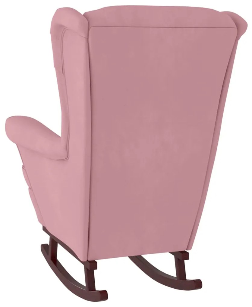 Cadeira de baloiço c/ pernas em madeira seringueira veludo rosa