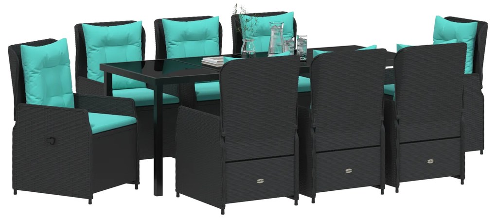 Conjunto de Jantar de Jardim de 9 Peças em Rattan PE Preto