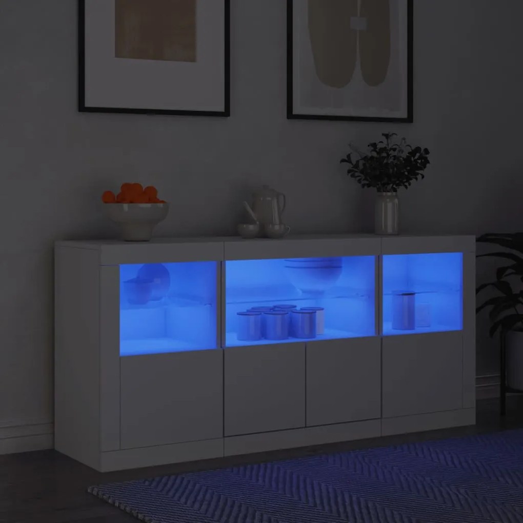 vidaXL Aparador com luzes LED 142,5x37x67 cm branco