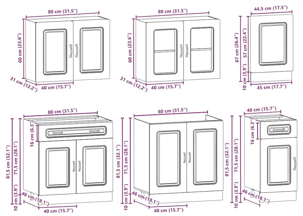 7 peças armário de cozinha conjunto Kalmar cinzento cimento