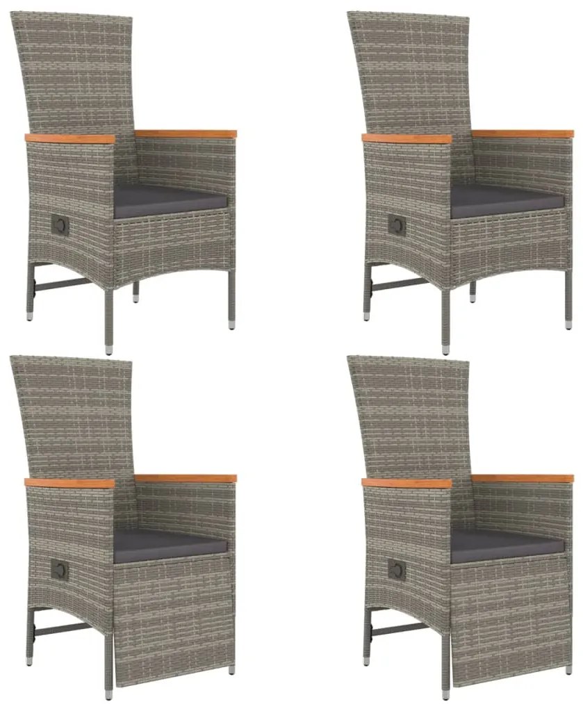 5 pcs conjunto de jantar p/ jardim c/ almofadões vime PE cinza