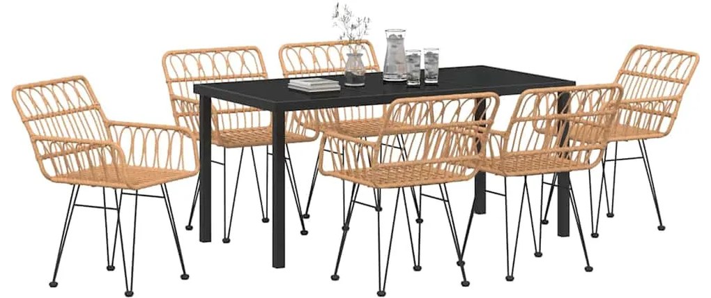 Conjunto de Jantar de Jardim de 7 Peças em Rattan Sintético Marrom