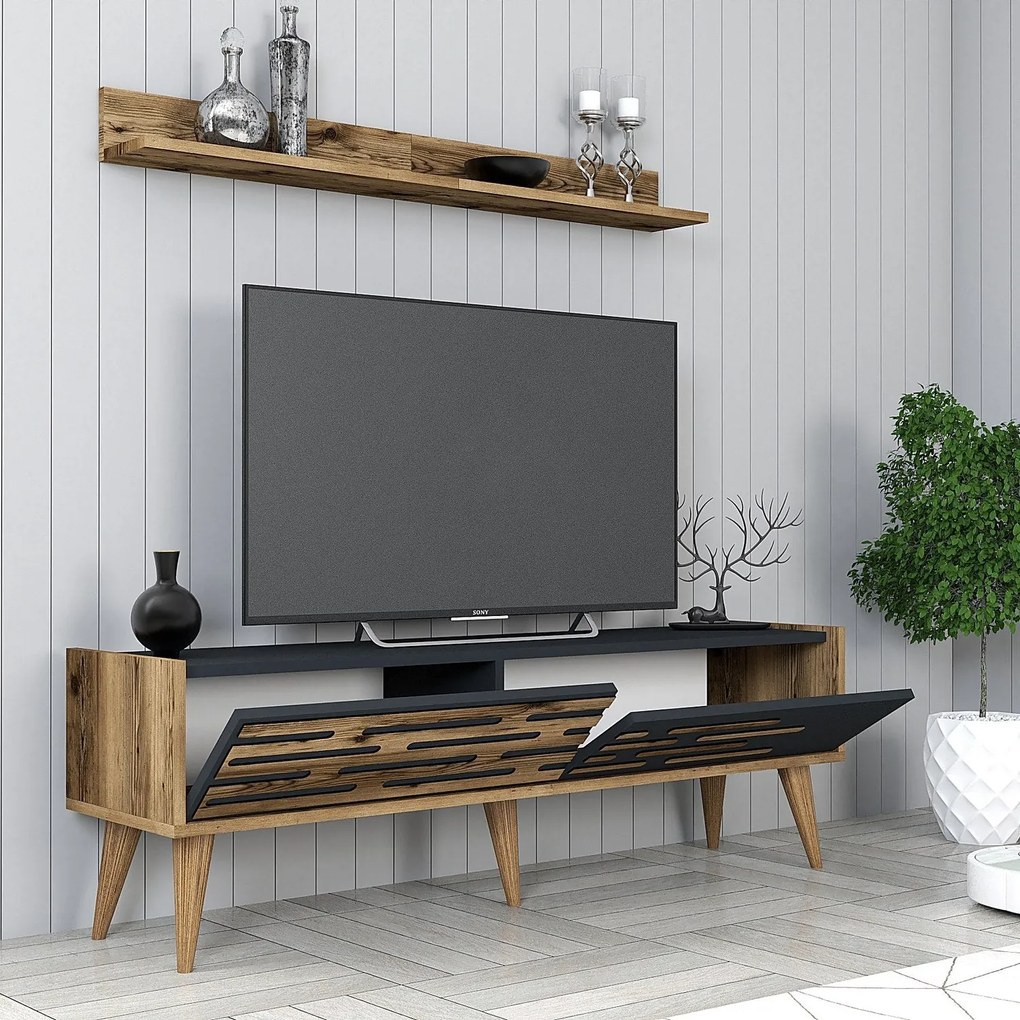 Conjunto de Mobiliário de Sala de Estar Valensiya – Nogueira e Antraci