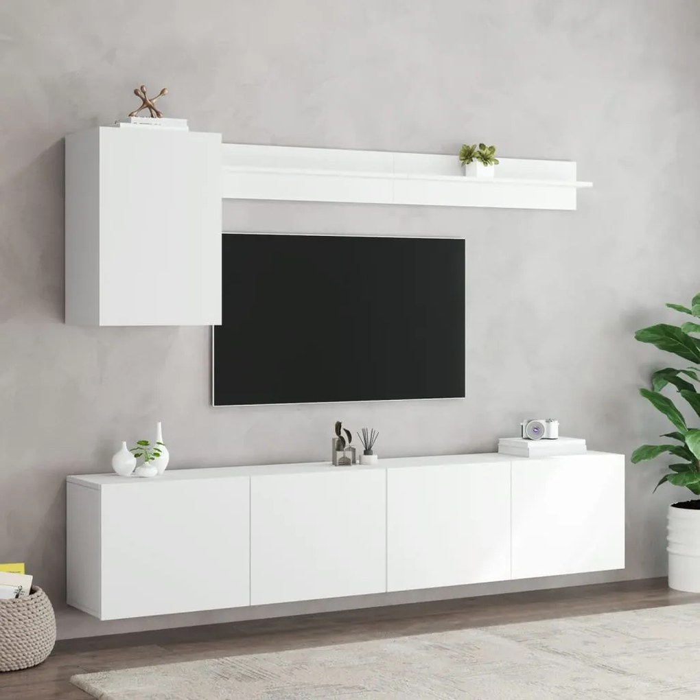 5 pcs móveis de parede p/ TV derivados de madeira branco