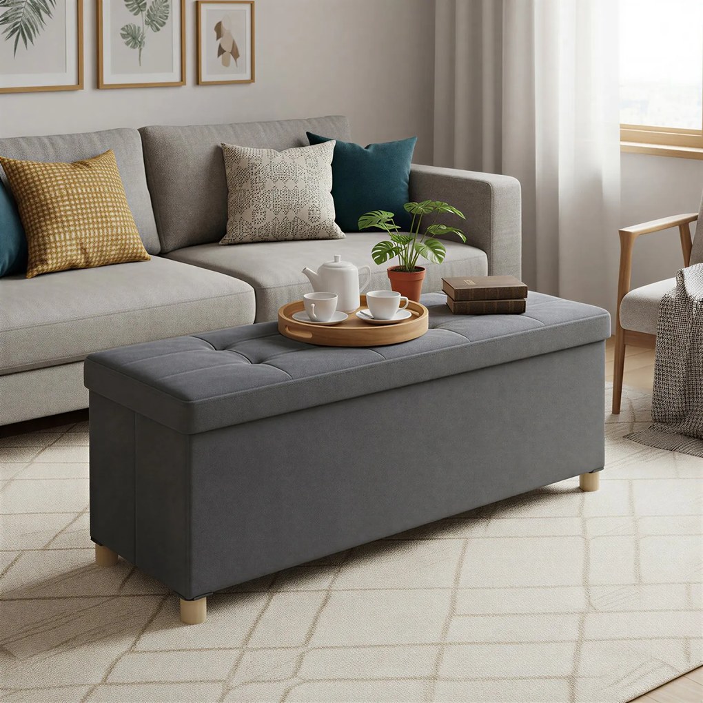 Banco com espaço de arrumação, 38 x 110 x 40 cm cinzento