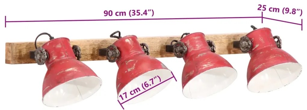 Candeeiro de parede 25 W 90x25 cm E27 vermelho desgastado