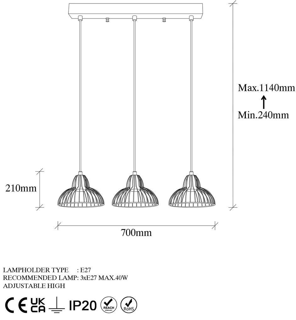 Candeeiro de Teto Dopo – Preto Antique – 70 x 20 x 114 cm