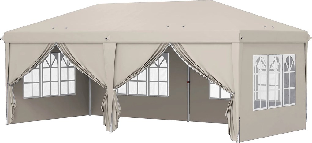 Tenda de jardim para exterior 6x3 m, tenda dobrável com paredes anti-UV, altura ajustável e saco de transporte bege