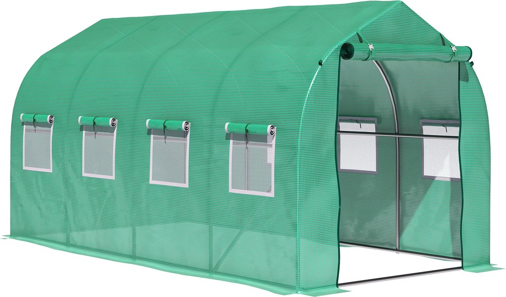 Outsunny Estufa tipo Túnel 4x2x2 m Estufa de Exterior com 8 Janelas de Malha e Porta Estufa de Cultivos para Pátio Jardim Verde | Aosom Portugal