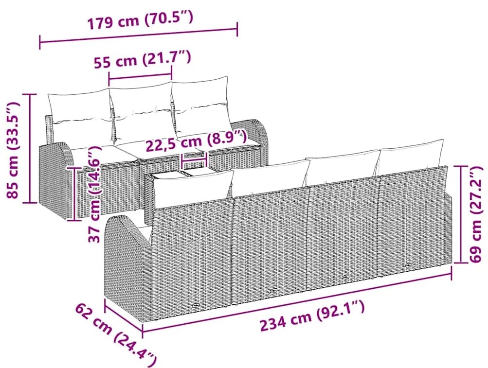 Conjunto de Sofá para Jardim 8 Peças com Almofadas Bege Vime Sintético