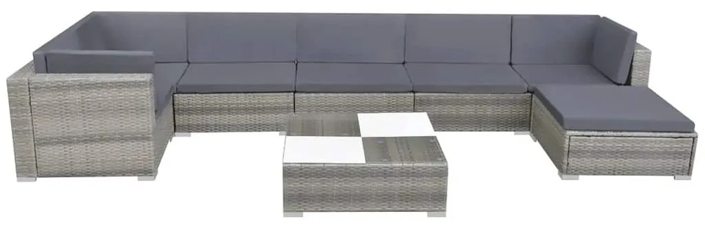 8 pcs conjunto lounge de jardim c/ almofadões vime PE cinzento