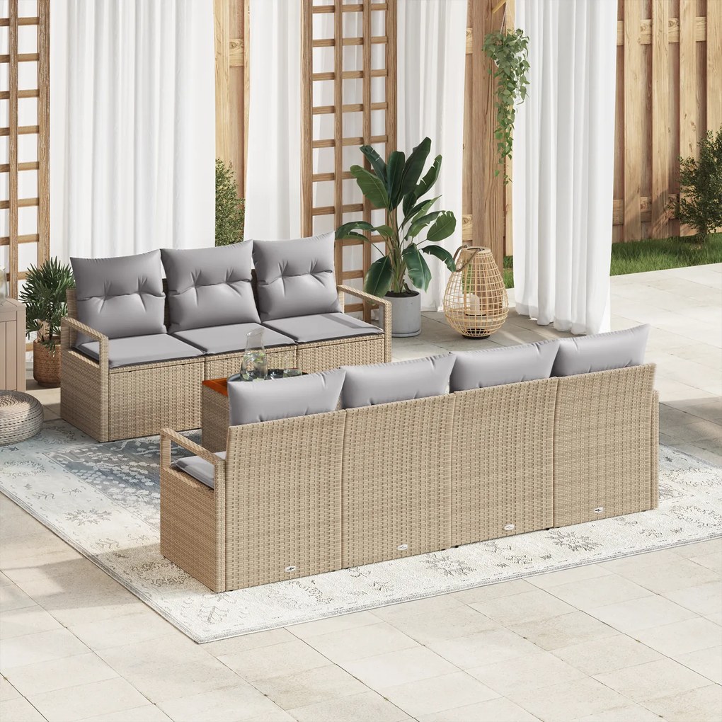 Conjunto de Sofá de Jardim vidaXL de 8 Peças com Almofadas Bege Vime P
