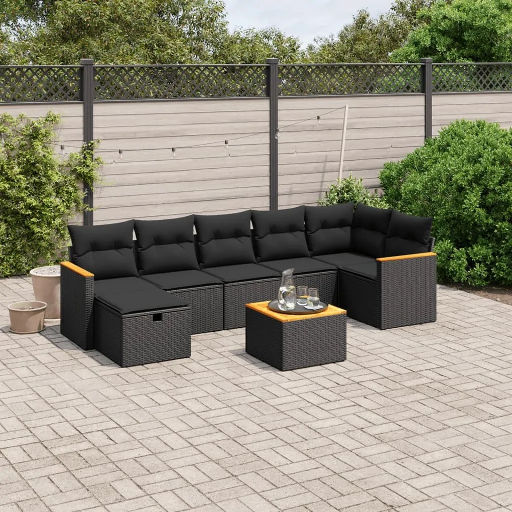 vidaXL 8 pcs conjunto sofás de jardim com almofadões vime PE preto
