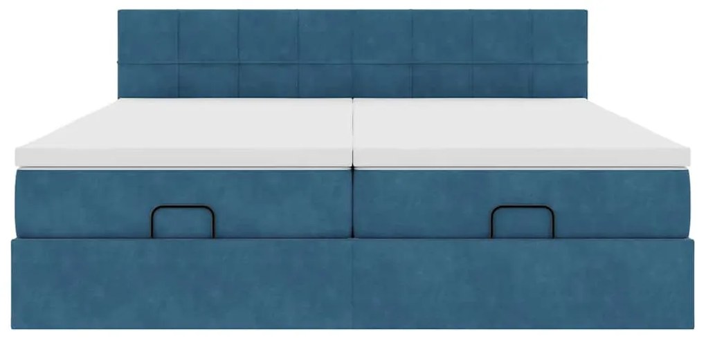 Estrutura de cama otomana com colchão azul escuro Veludo