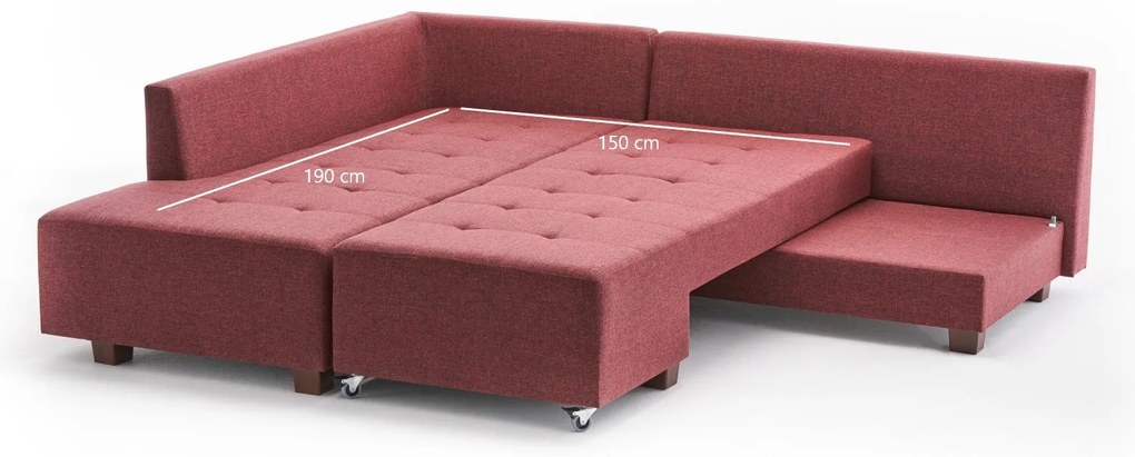 Sofá-Cama de Canto Manama – Vermelho Claret – 280x85x206 cm