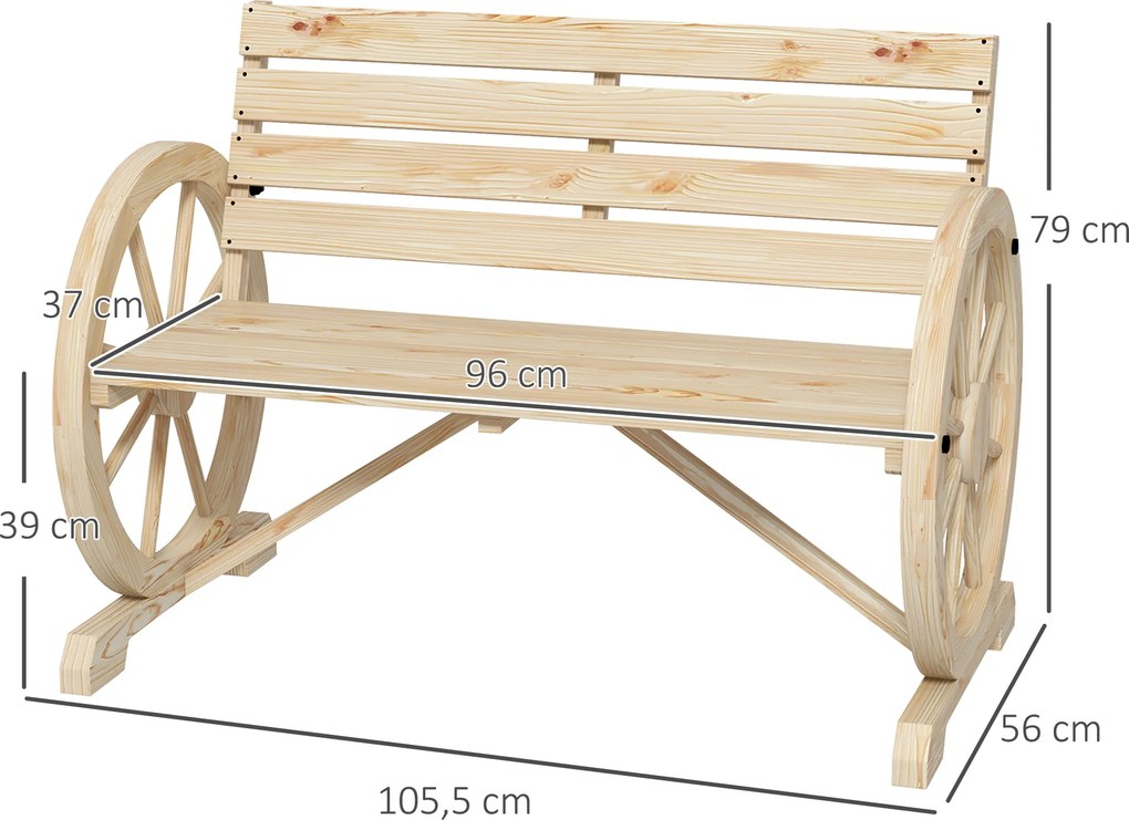Banco de Jardim de Madeira com Apoios em Forma de Roda para 2 Pessoas 105,5x56x79 cm Madeira