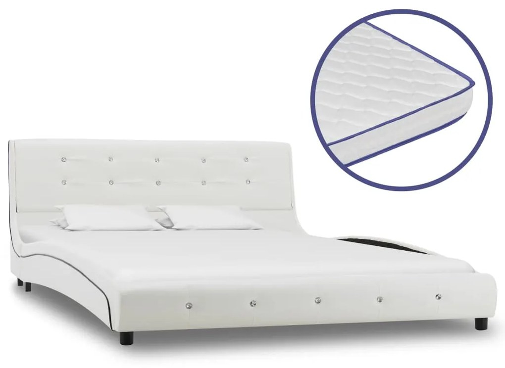 vidaXL Cama + colchão espuma memória 140x200cm couro artificial branco