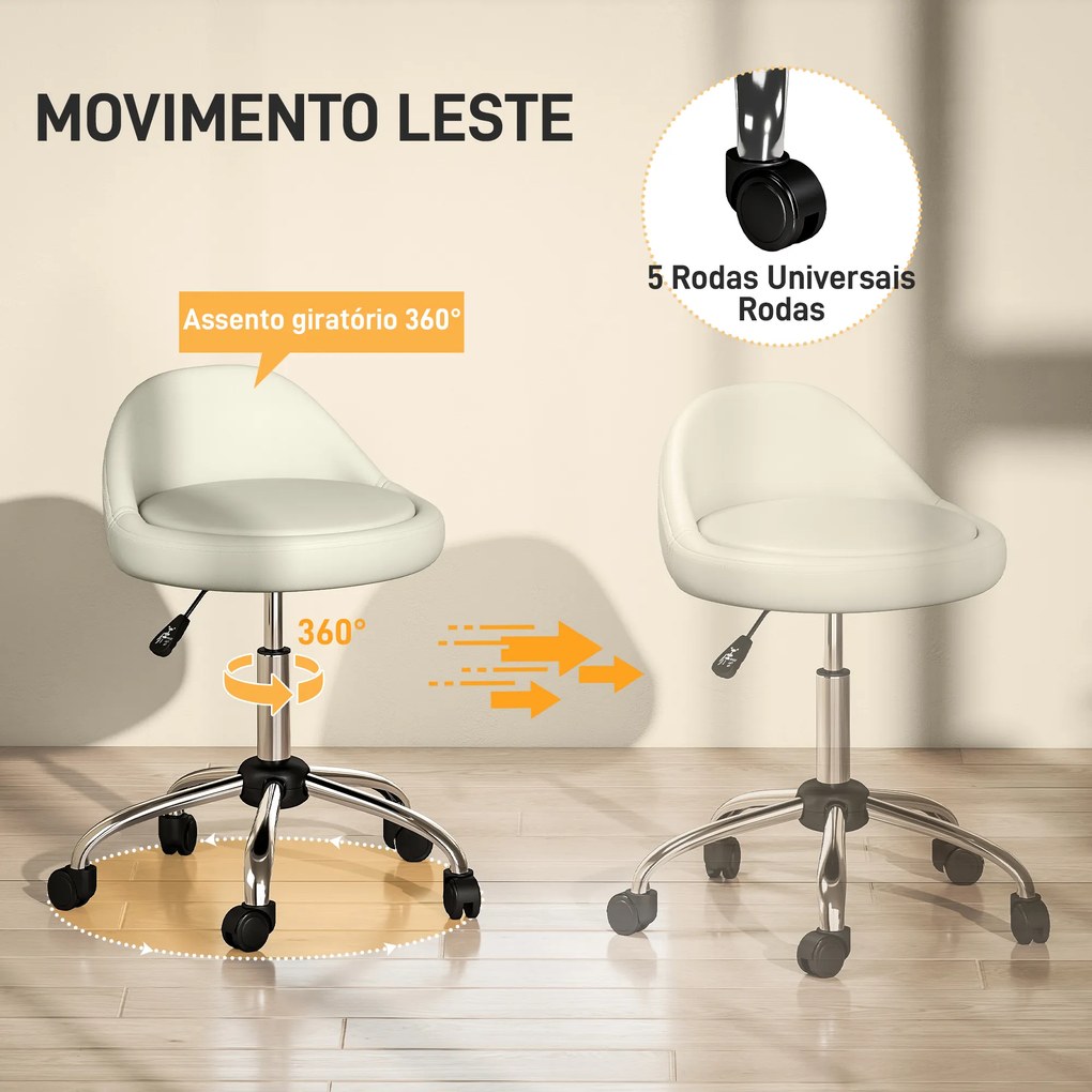 Banco com Rodas Banco Giratório com Altura Ajustável Cosmética Dentista Cabeleireiro Ø50x63-83 cm Branco