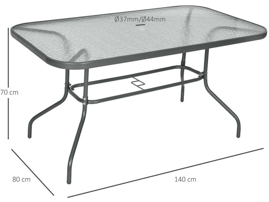 Mesa de centro ao ar livre Jardim Pátio Terraço Retangular de metal Arestas arredondadas com furo central para guarda-sois