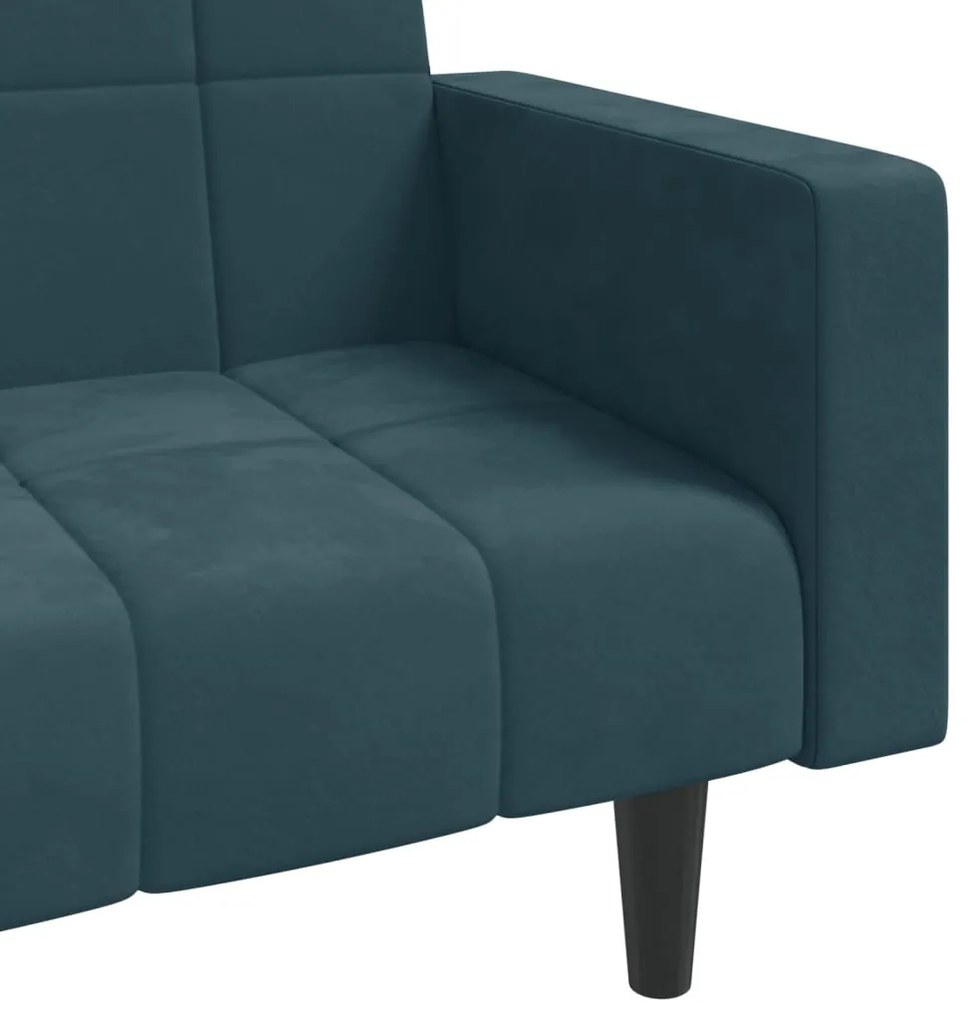 Sofá-cama 2 lugares com duas almofadas veludo azul