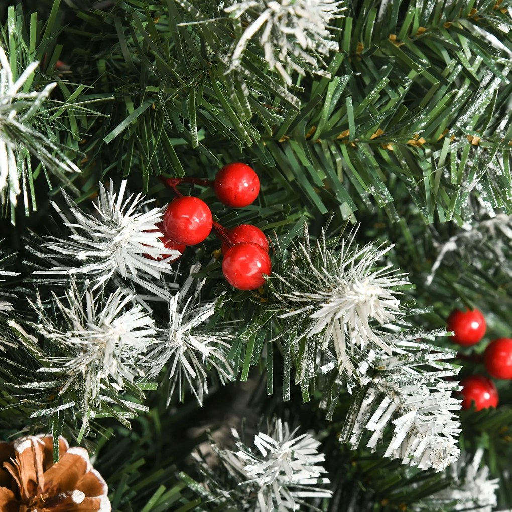 Árvore de Natal Artificial 180cm Ignífugo com 618 Ramos 34 Bagas 30 Pinhas Folhas de PVC e Suporte Metálico Decoração de Natal para Interiores Verde