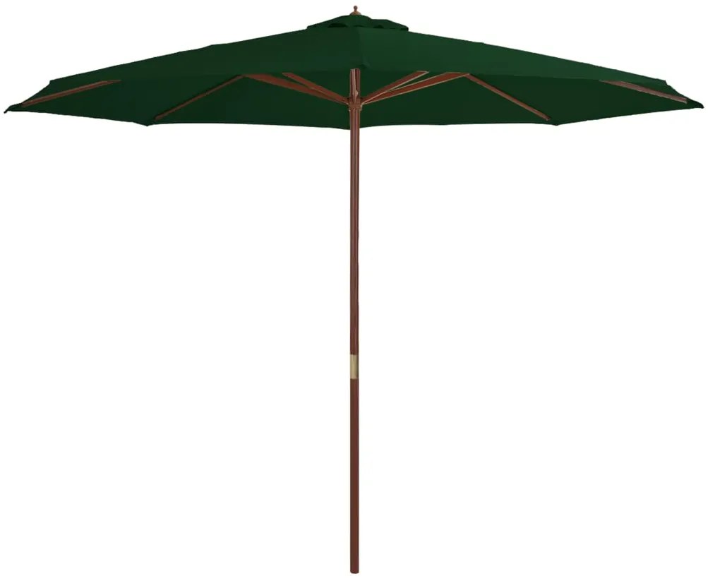 Guarda-sol de exterior com poste em madeira 350 cm verde