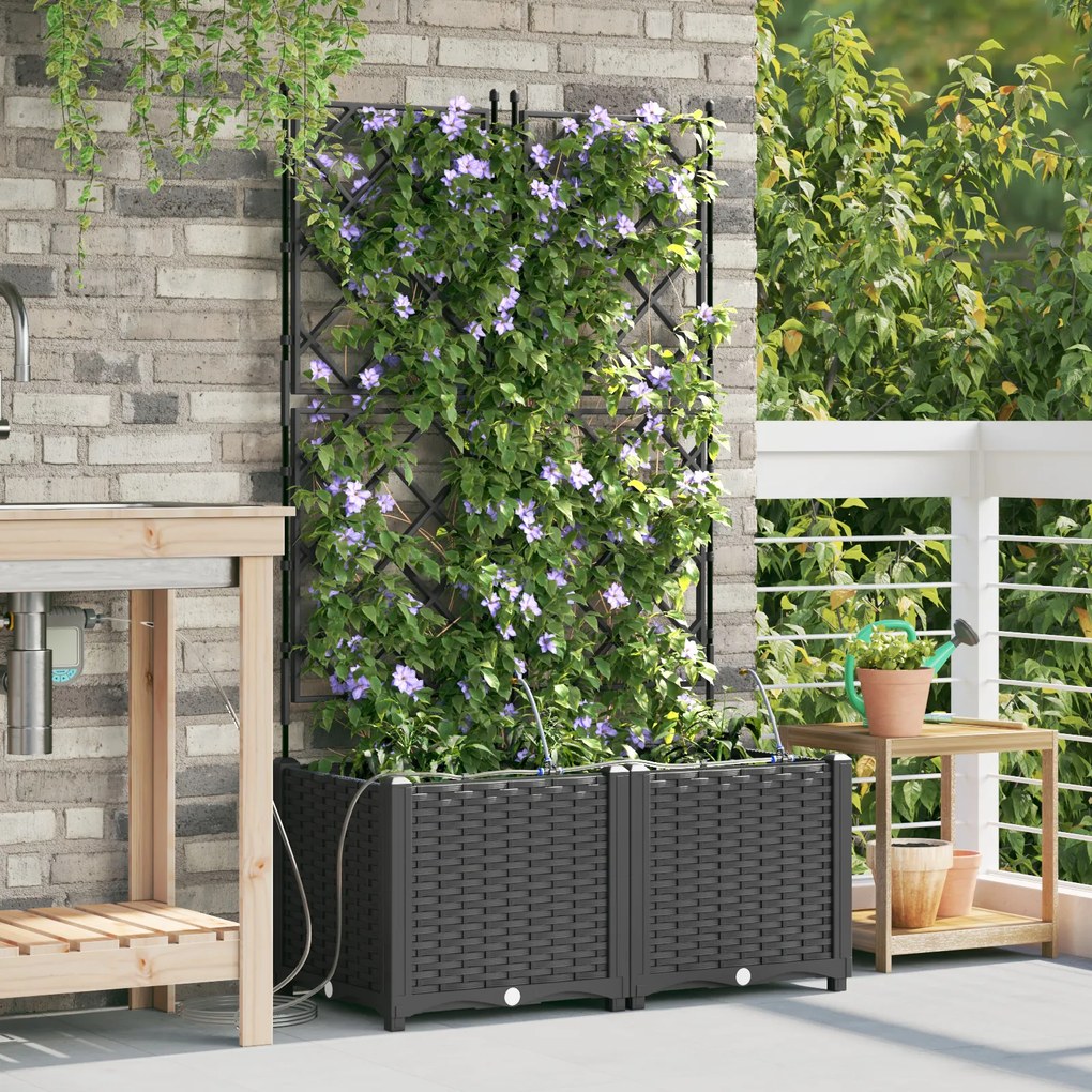 Plantadores de Jardim vidaXL com Sistema de Irrigação 2 pcs Preto