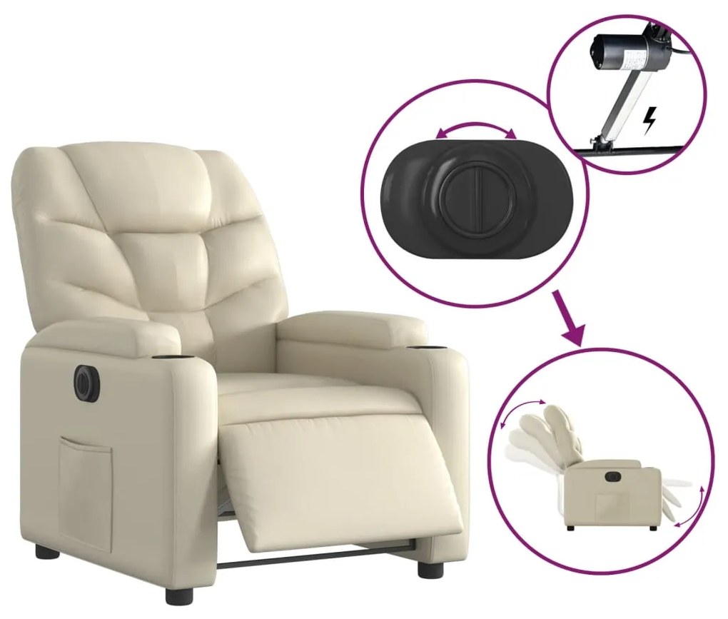 Poltrona reclinável elétrica couro artificial cor creme