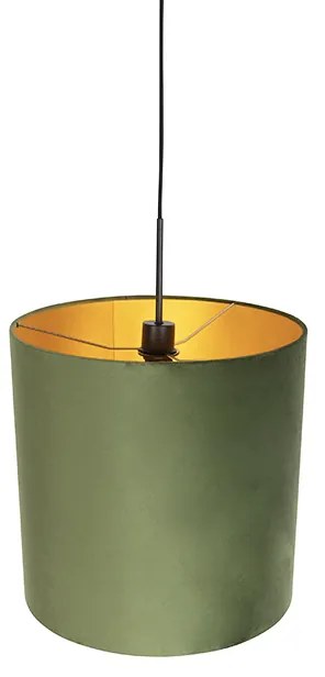 Candeeiro de suspensão com abajur de veludo verde com dourado - Combi Country / Rústico