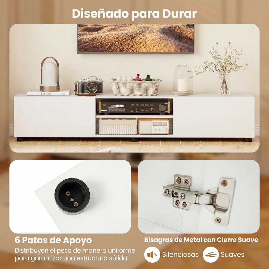 Móvel para TV, 160 x 35 x 30 cm, Com Estantes Abertas e Portas, Branco