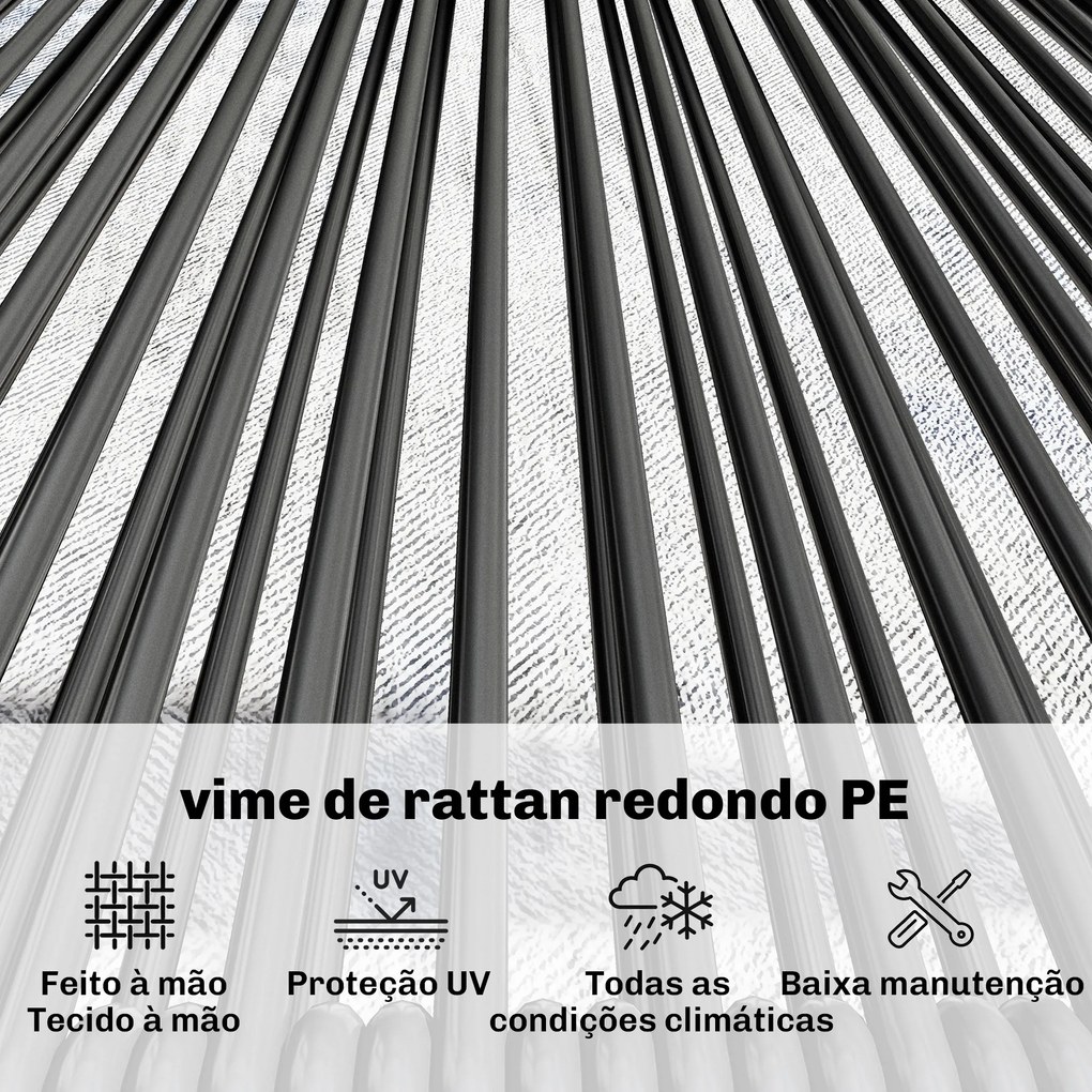 Conjunto Jardim de Vime com 4 peças Inclui Sofá de 2 Lugares 2 Poltronas e Mesa de Centro com Tampo Metálico Preto