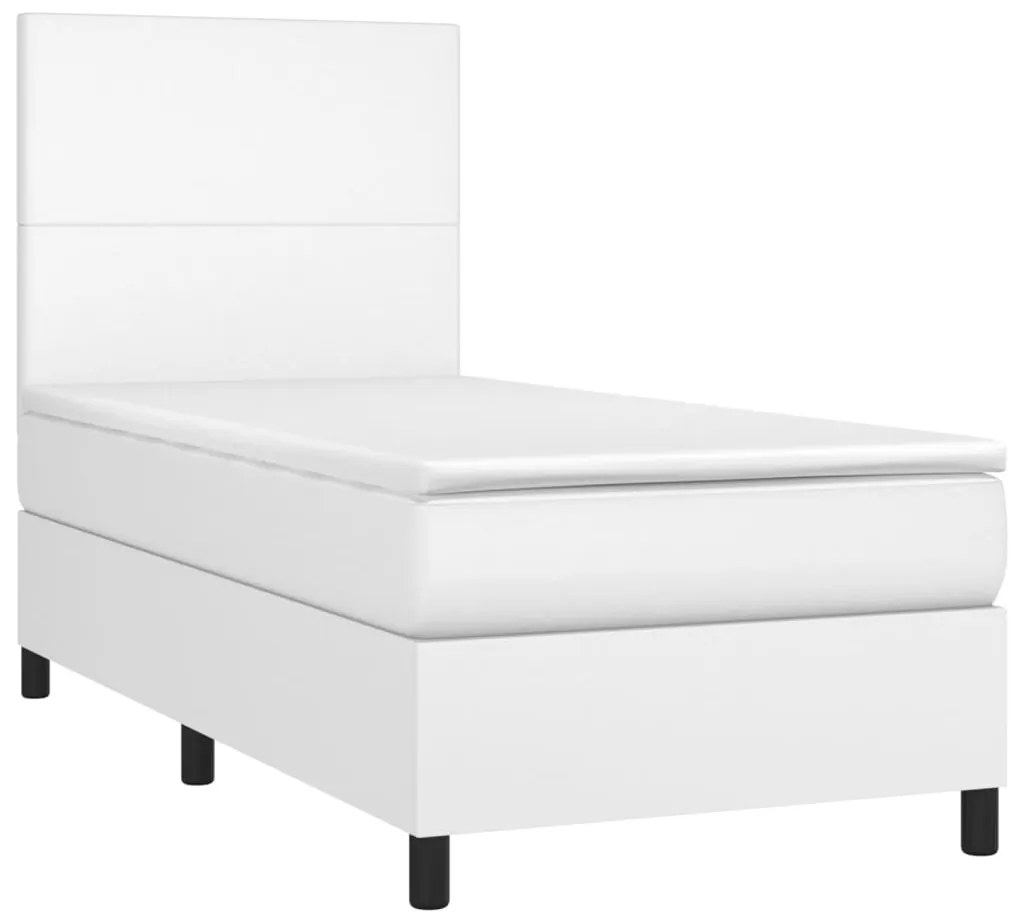 Cama com molas/colchão 100x200 cm couro artificial branco