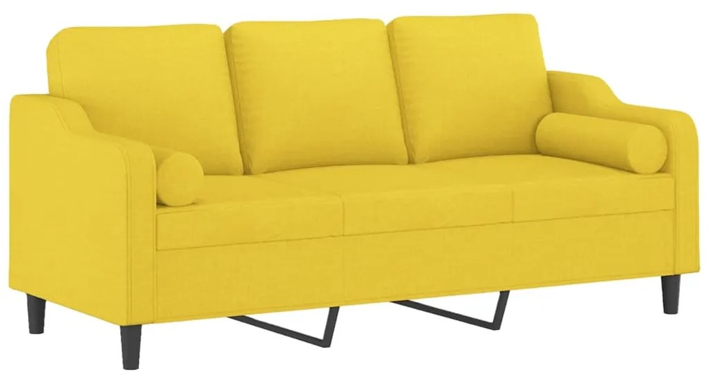 Sofá 3 lugares + almofadas decoração 180cm tecido amarelo-claro