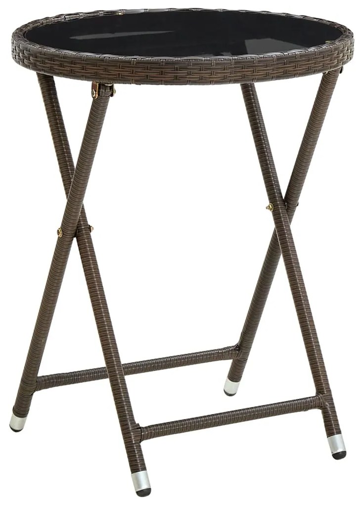 310560 vidaXL Mesa de chá 60 cm vime PE e vidro temperado castanho