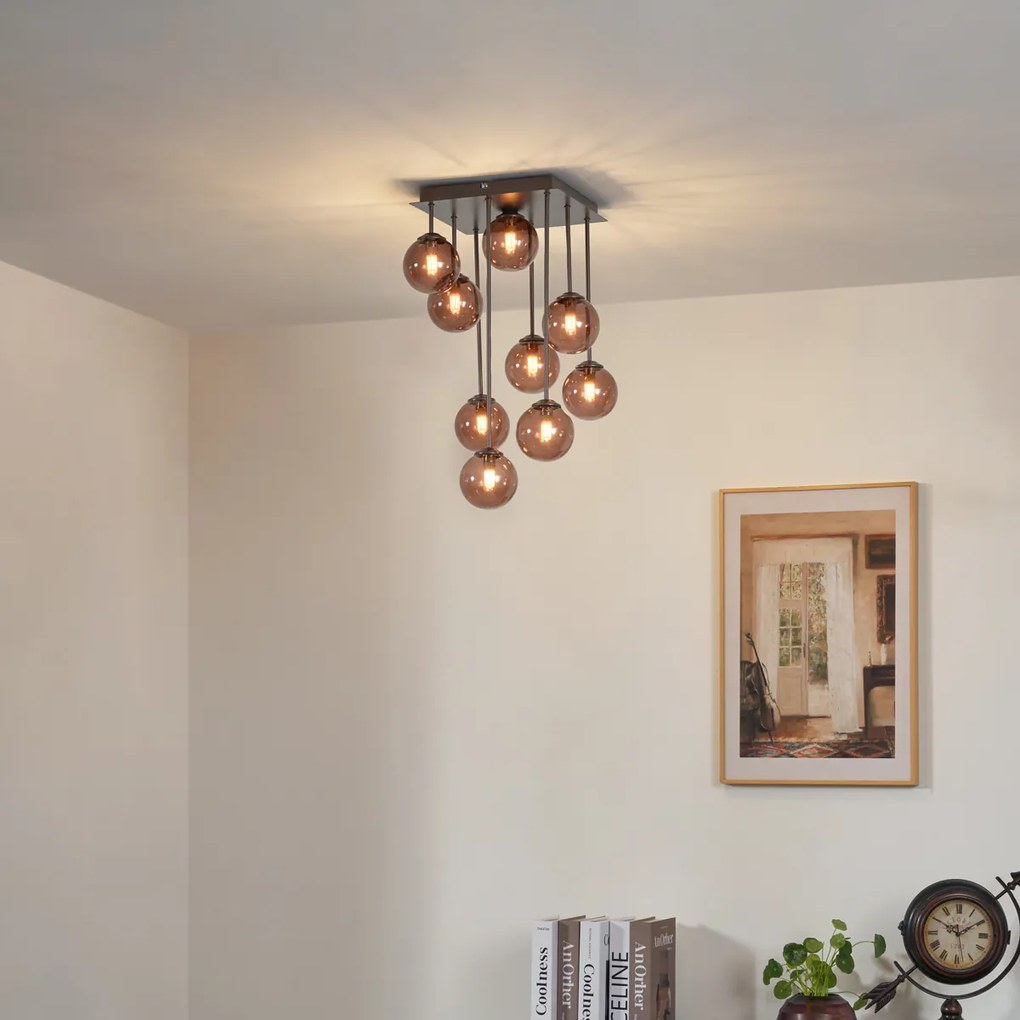 Plafond de design bronze com vidro bronze 9 luzes - Athens