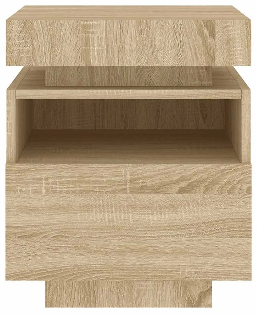 Mesas cabeceira c/ luzes LED 2 pcs 40x39x48,5cm carvalho sonoma