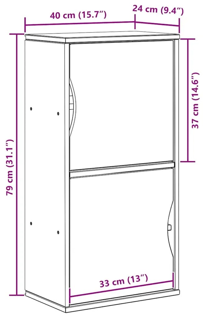 Armário lateral ODDA 40x24x79 cm pinho de madeira maciça