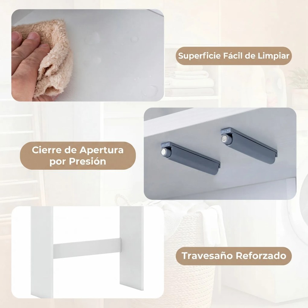 Armário para sanita com portas 60 x 23 x 166 cm, 2 compartimentos abertos e estante ajustável, economizador de espaço para a lavandaria, branco