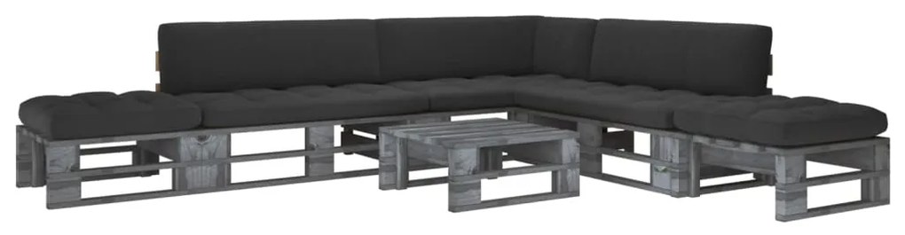 vidaXL 6 pcs conj. lounge paletes c/ almofadões pinho impregnado cinza