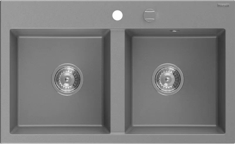 Mexen Hektor lava-loiça de granito com 2 cubas 800 x 480 mm, cinza, sifão cromado - 6521802000-71